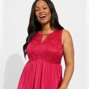 Torrid Mini Studio Knit Crew Neck Keyhole Lace Babydoll Tank